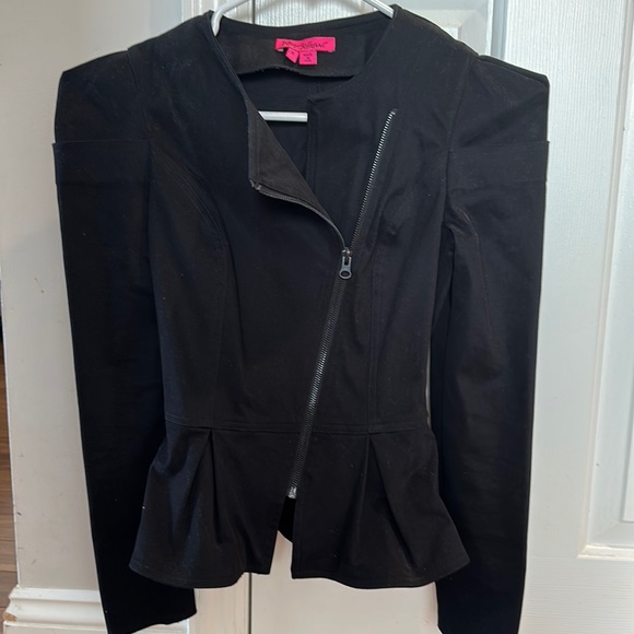 Betsey Johnson peplum asymmetrical zip up blazer size 0 - Picture 1 of 5